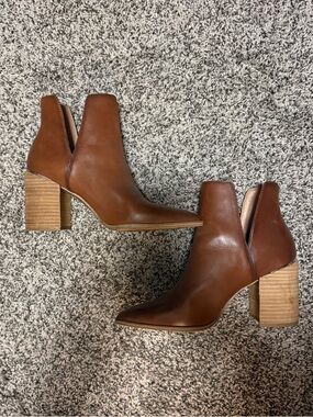 Steve Madden Cognac Leather Pointed Toe Block-Heel Ankle Boots